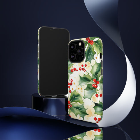 Christmas Holly on a Golden Background - Impact Resistant Phone Case